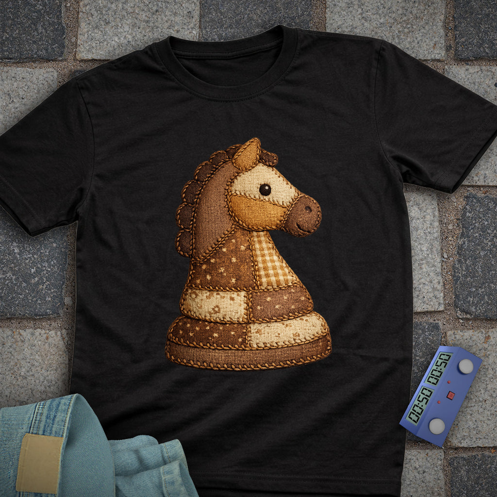 Patchwork Knight Chess T-Shirt (Printed Patch Effect)