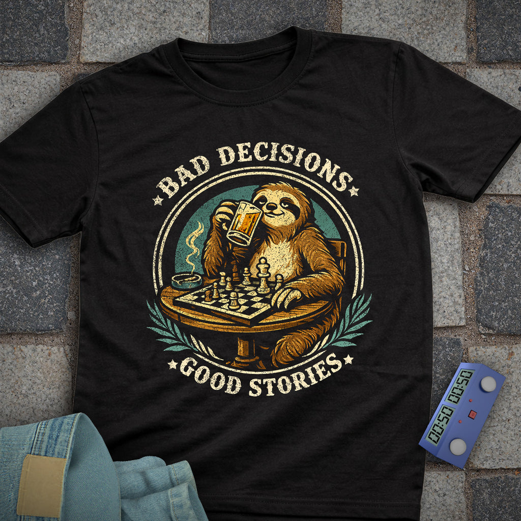 Bad Decisions Beer Sloth Chess T-Shirt