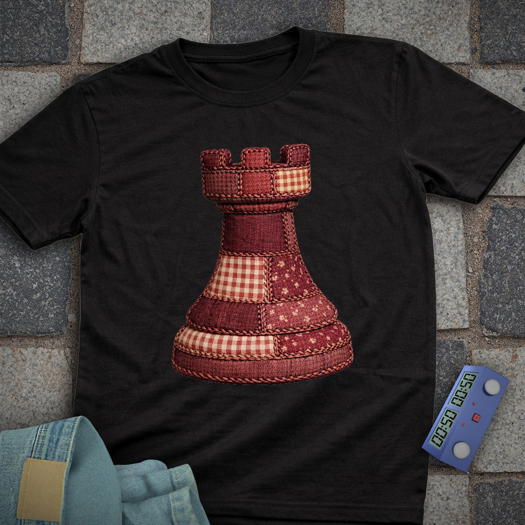 Patchwork Rook Chess T-Shirt (Printed Patch Effect)