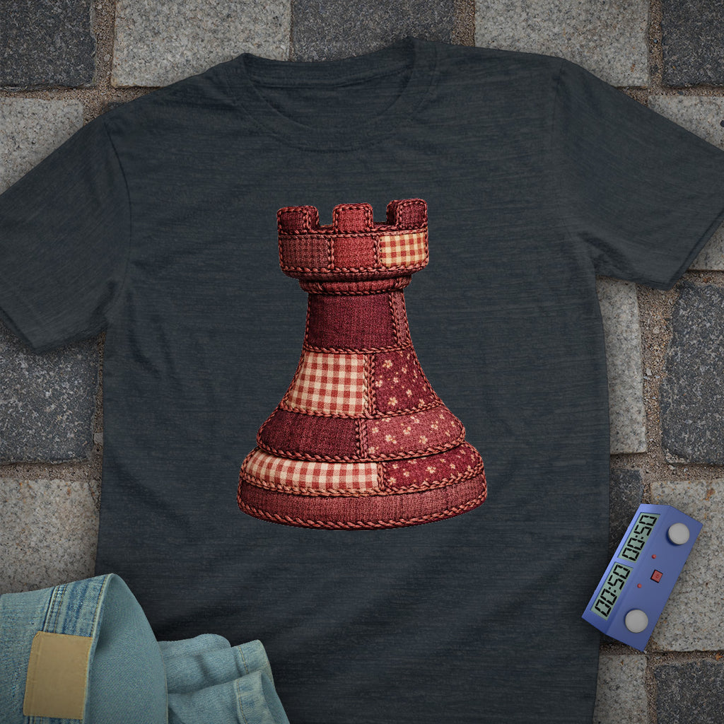 Patchwork Rook Chess T-Shirt (Printed Patch Effect)