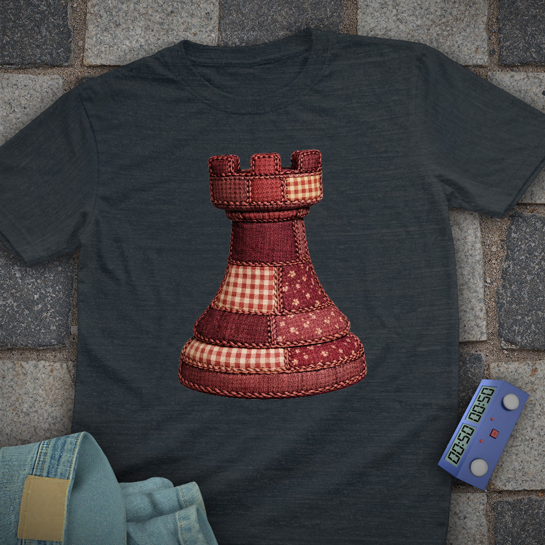 Patchwork Rook Chess T-Shirt (Printed Patch Effect)