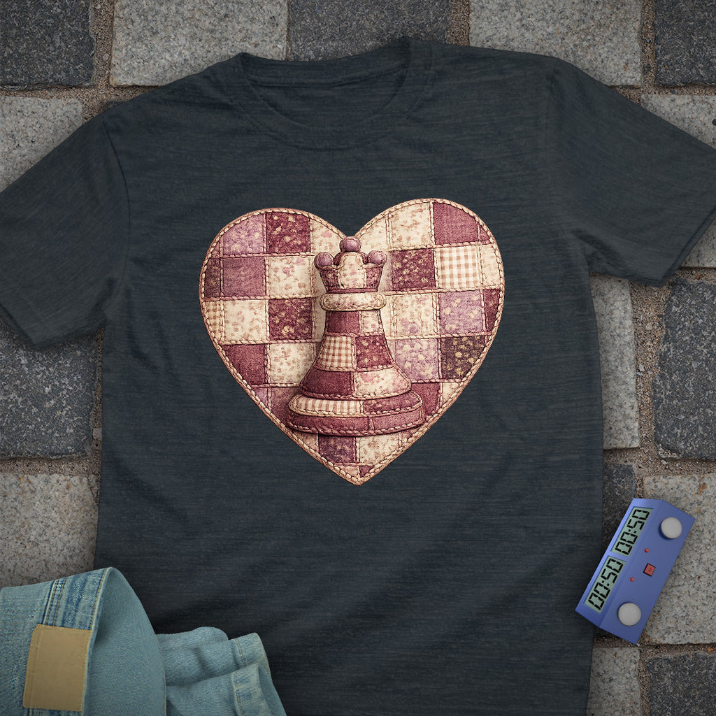 Patchwork Heart Chess T-Shirt (Printed Patch Effect)