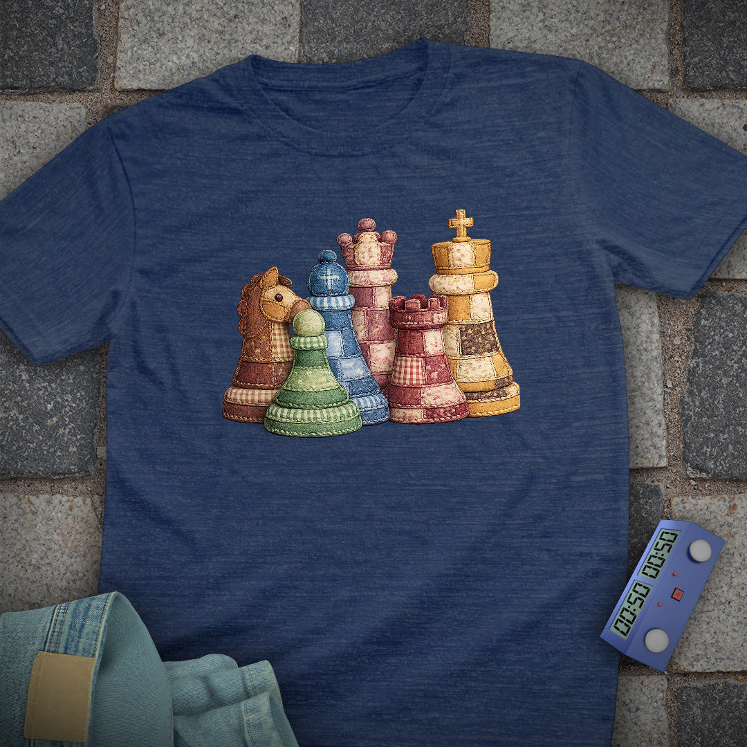 Patchwork Chess Pieces T-Shirt (Printed Patch Effect)