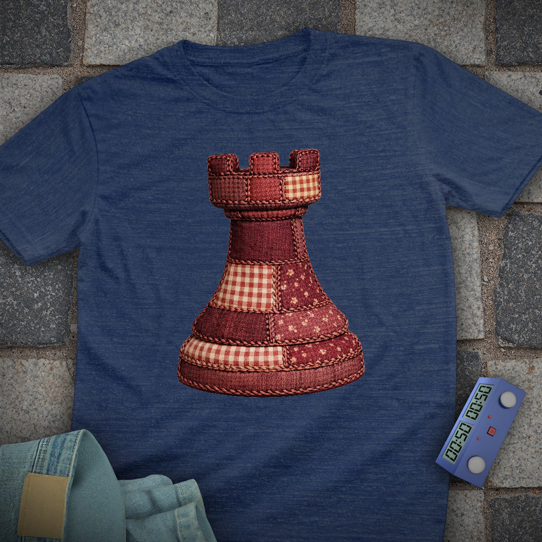 Patchwork Rook Chess T-Shirt (Printed Patch Effect)