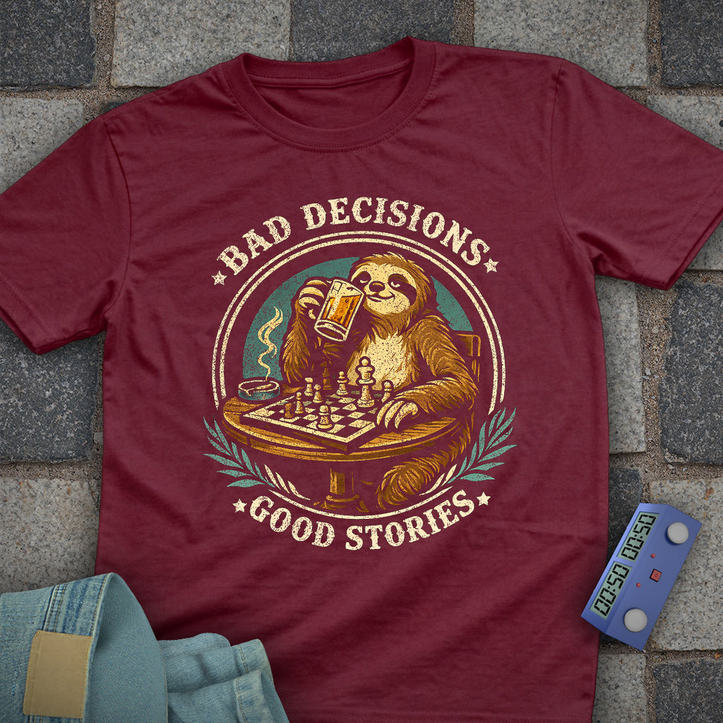 Bad Decisions Beer Sloth Chess T-Shirt