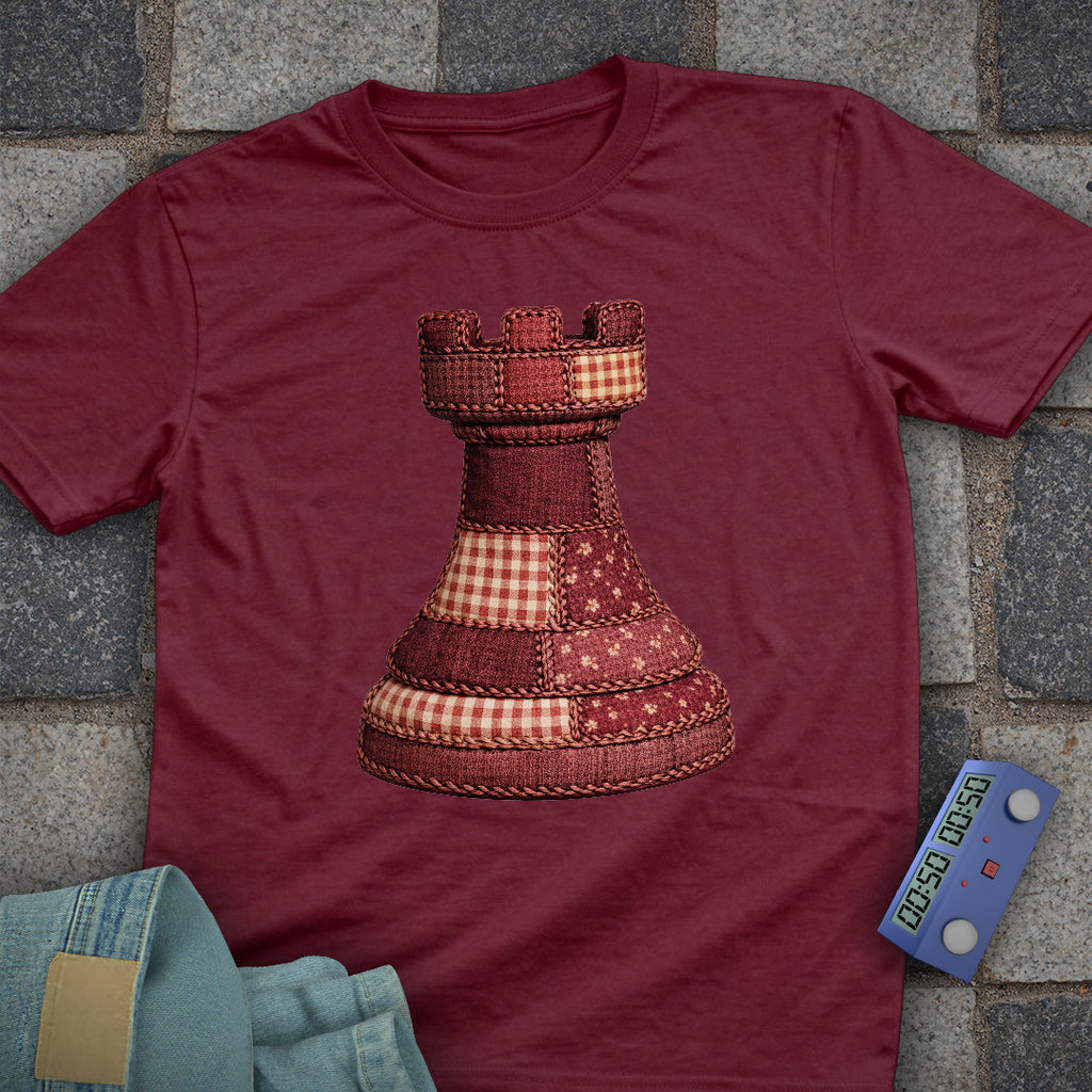 Patchwork Rook Chess T-Shirt (Printed Patch Effect)