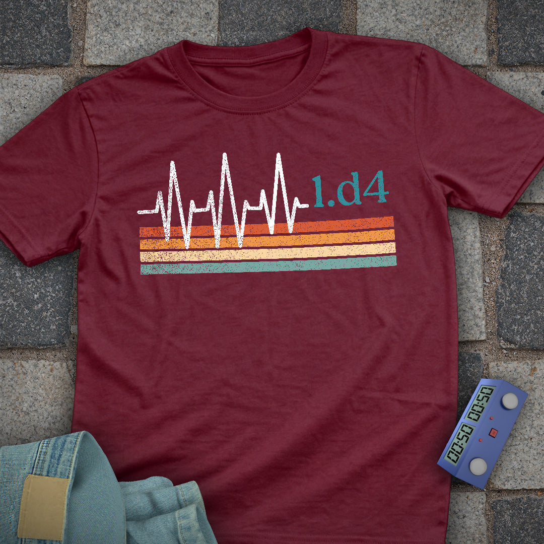Retro Heartbeat 1.d4 Chess T-Shirt