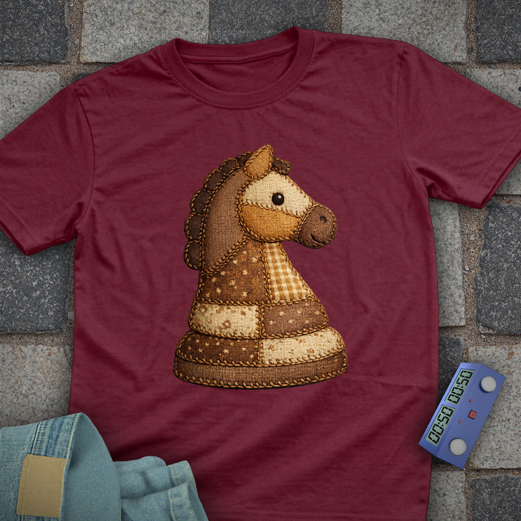 Patchwork Knight Chess T-Shirt (Printed Patch Effect)
