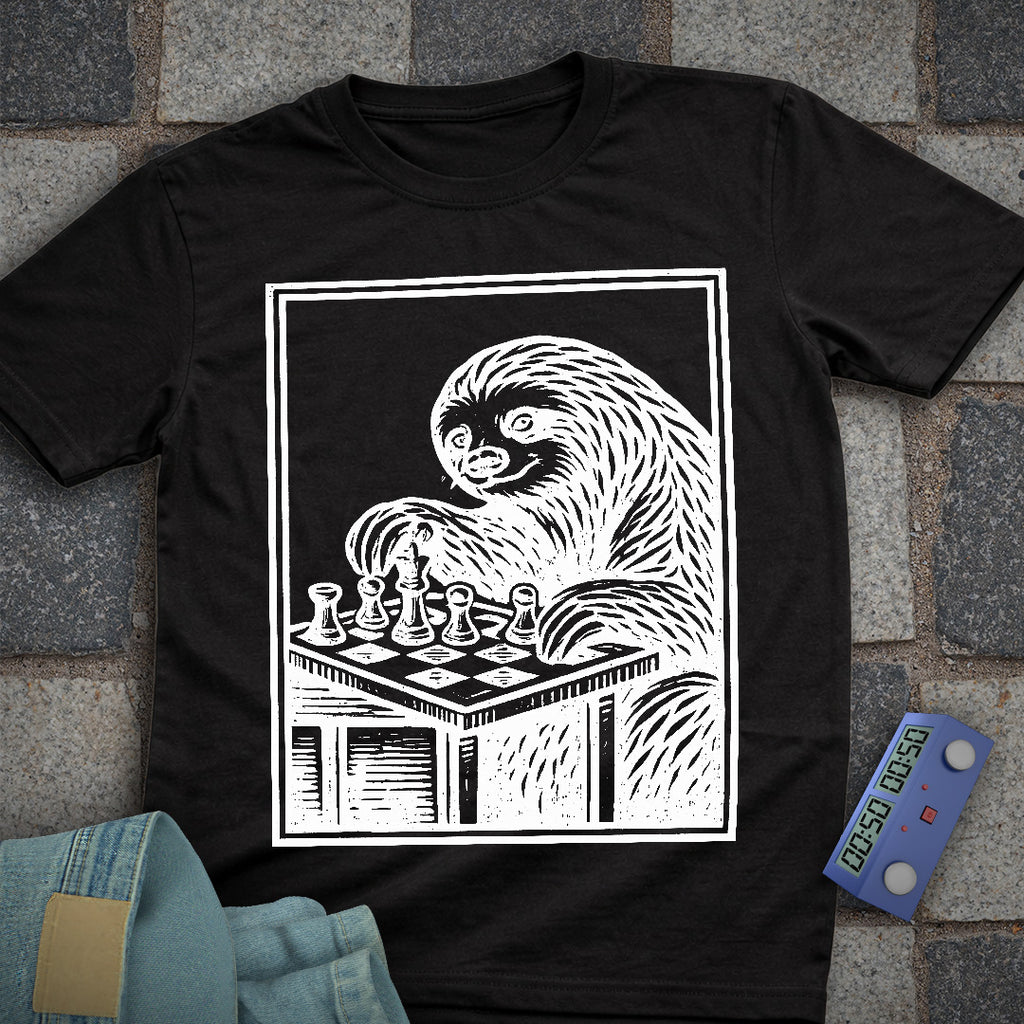 Vintage Woodcut Sloth Chess T-Shirt