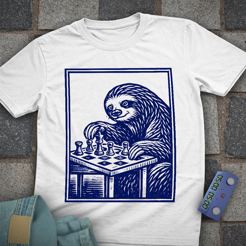 Vintage Woodcut Sloth Chess T-Shirt