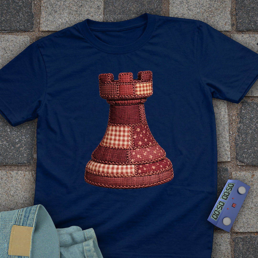 Patchwork Rook Chess T-Shirt (Printed Patch Effect)