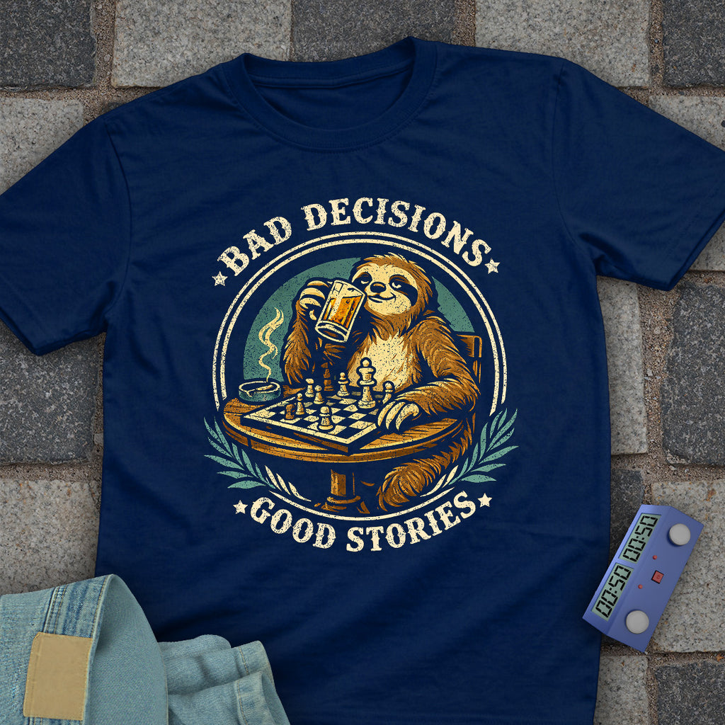 Bad Decisions Beer Sloth Chess T-Shirt