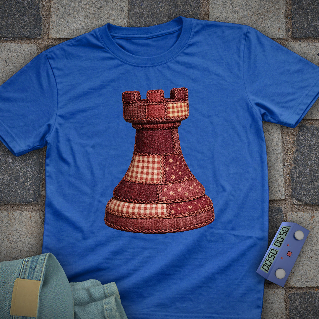 Patchwork Rook Chess T-Shirt (Printed Patch Effect)
