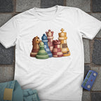 Patchwork Chess Pieces T-Shirt (Printed Patch Effect)