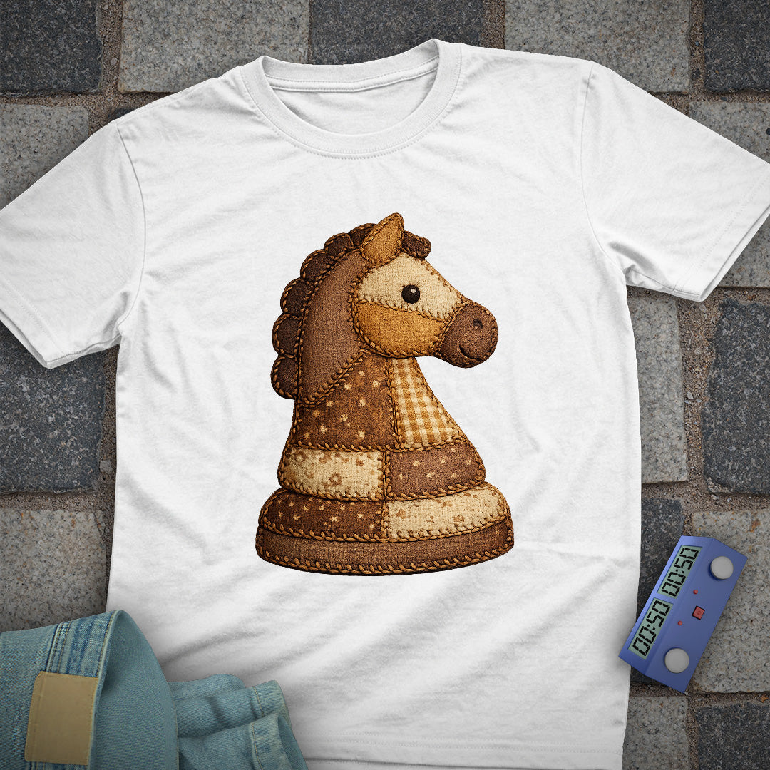 Patchwork Knight Chess T-Shirt (Printed Patch Effect)